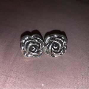 Silver rose earrings